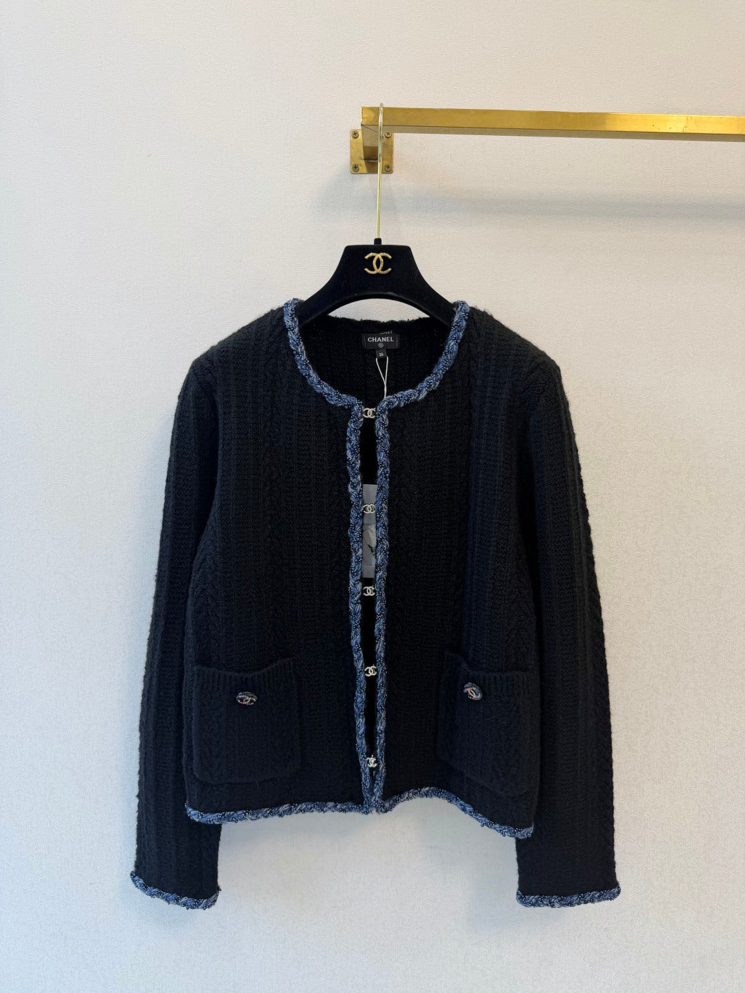 Chanel 2026 Tweed Trim Open Front Cardigan Jacket Cotton Cashmere Blend 438198