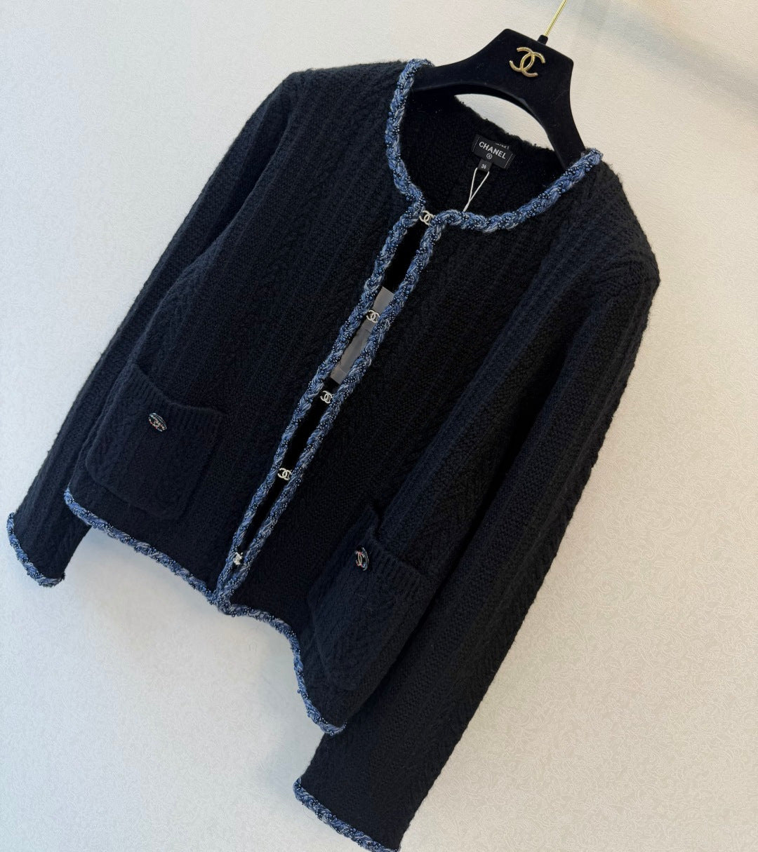 Chanel 2026 Tweed Trim Open Front Cardigan Jacket Cotton Cashmere Blend 438198