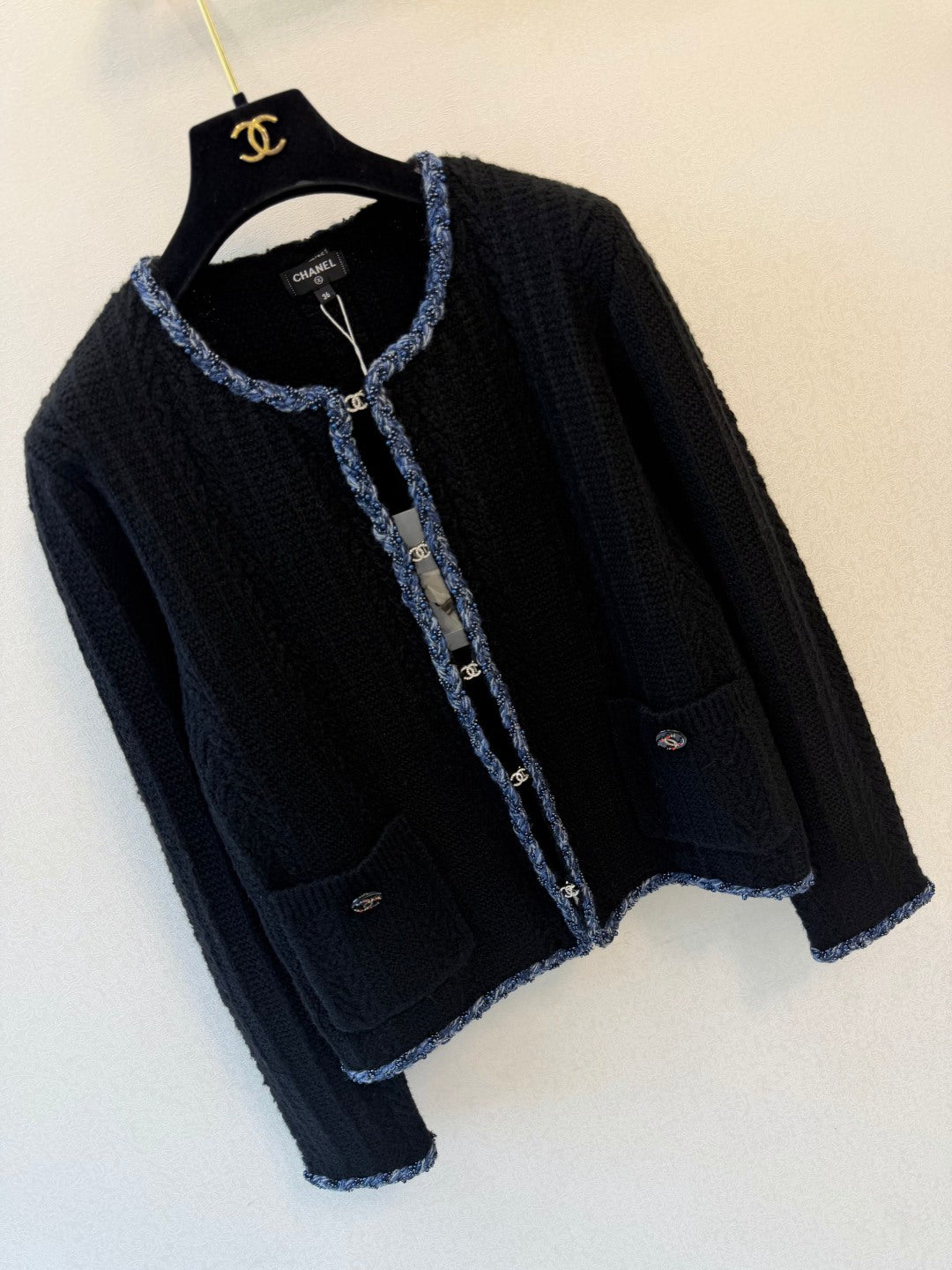 Chanel 2026 Tweed Trim Open Front Cardigan Jacket Cotton Cashmere Blend 438198