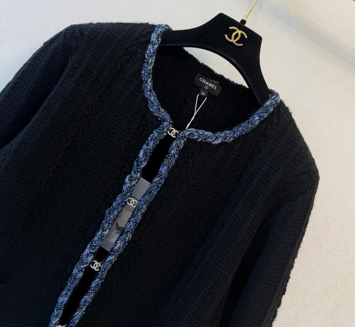 Chanel 2026 Tweed Trim Open Front Cardigan Jacket Cotton Cashmere Blend 438198