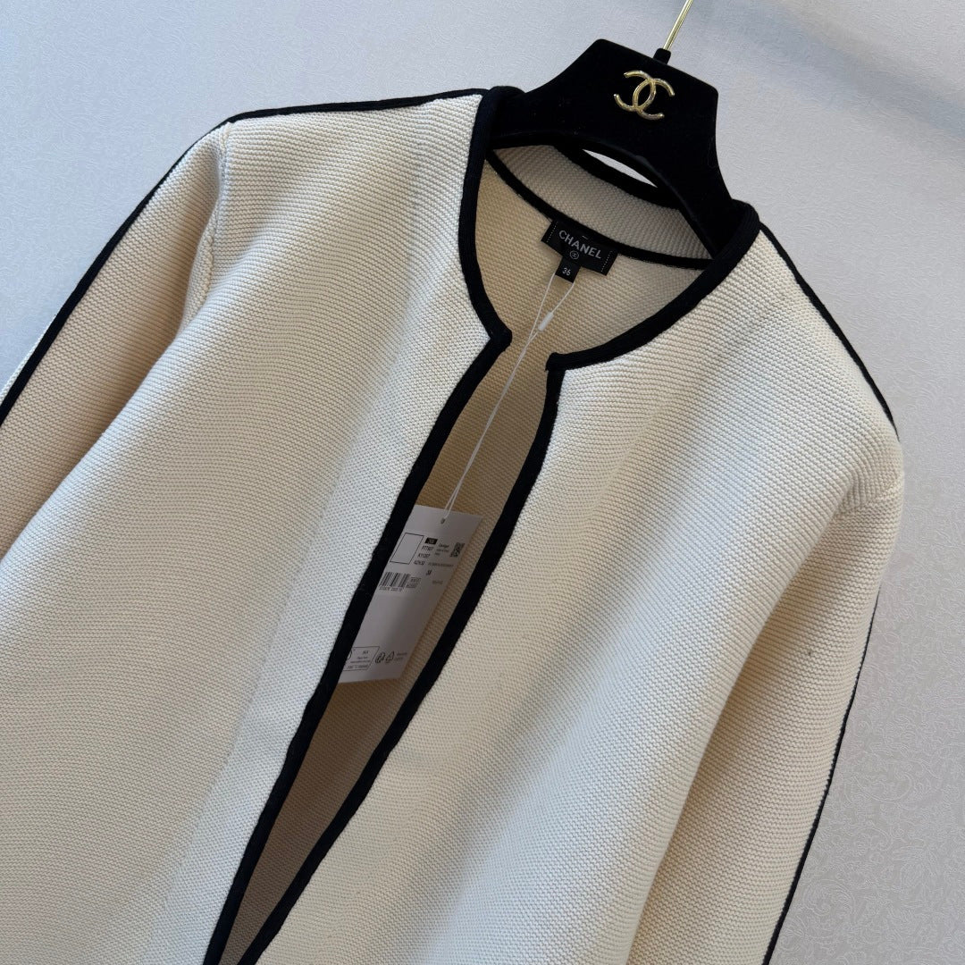 Chanel 2026 Contrast Trim Knit Vest Skirt and Cardigan 3-Piece Set Cotton Blend 438190