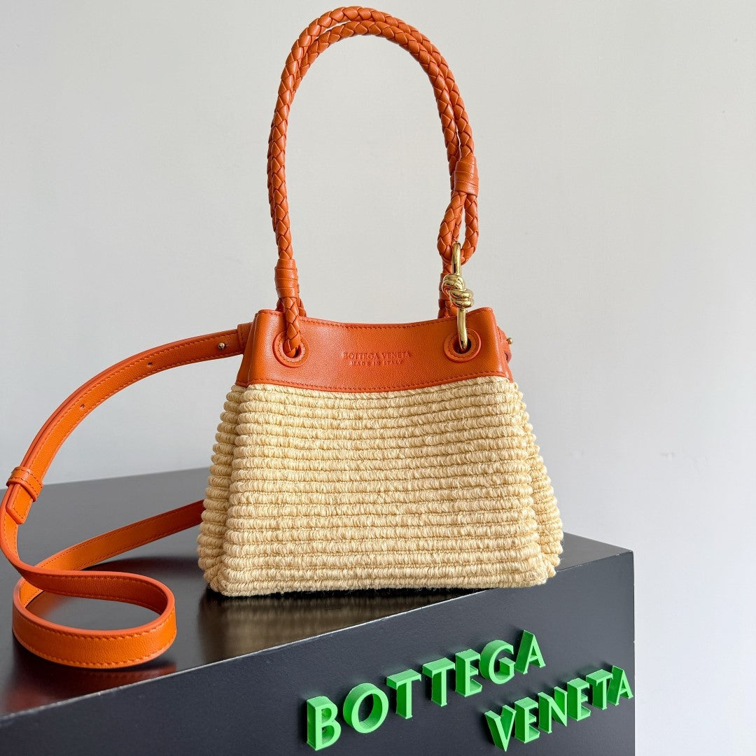 BV Small Parachute 20cm Burned Orange Raffia & Leather GHW