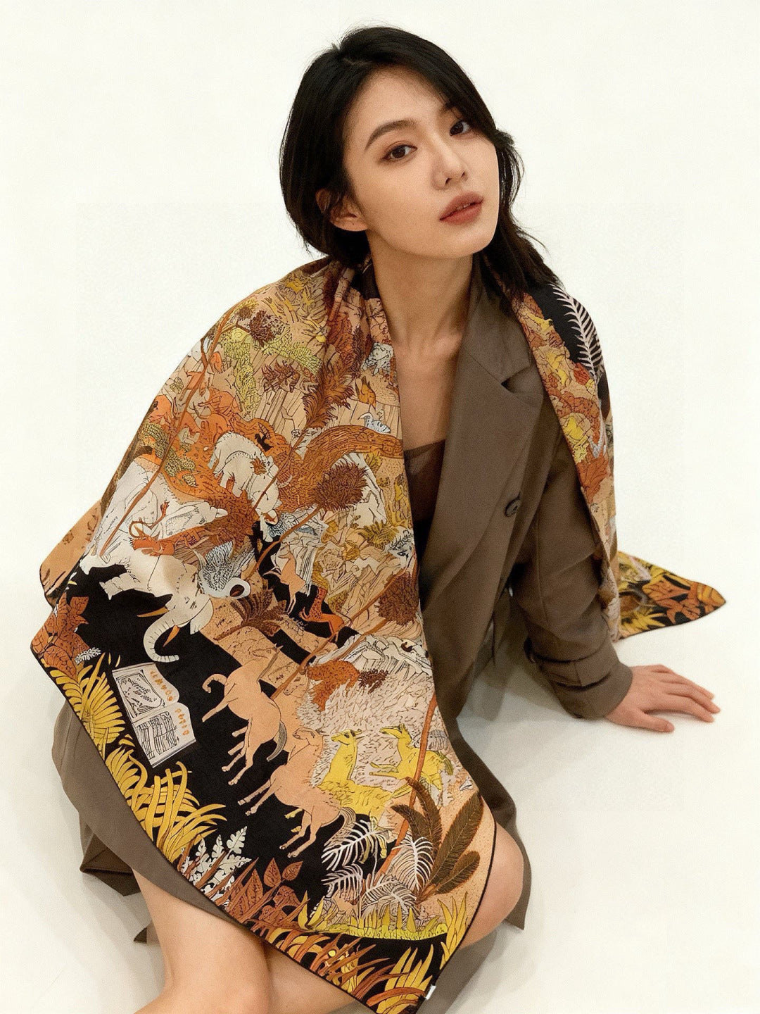 HM 25s The King Scarf 140cm Brown Black Cashmere 973046