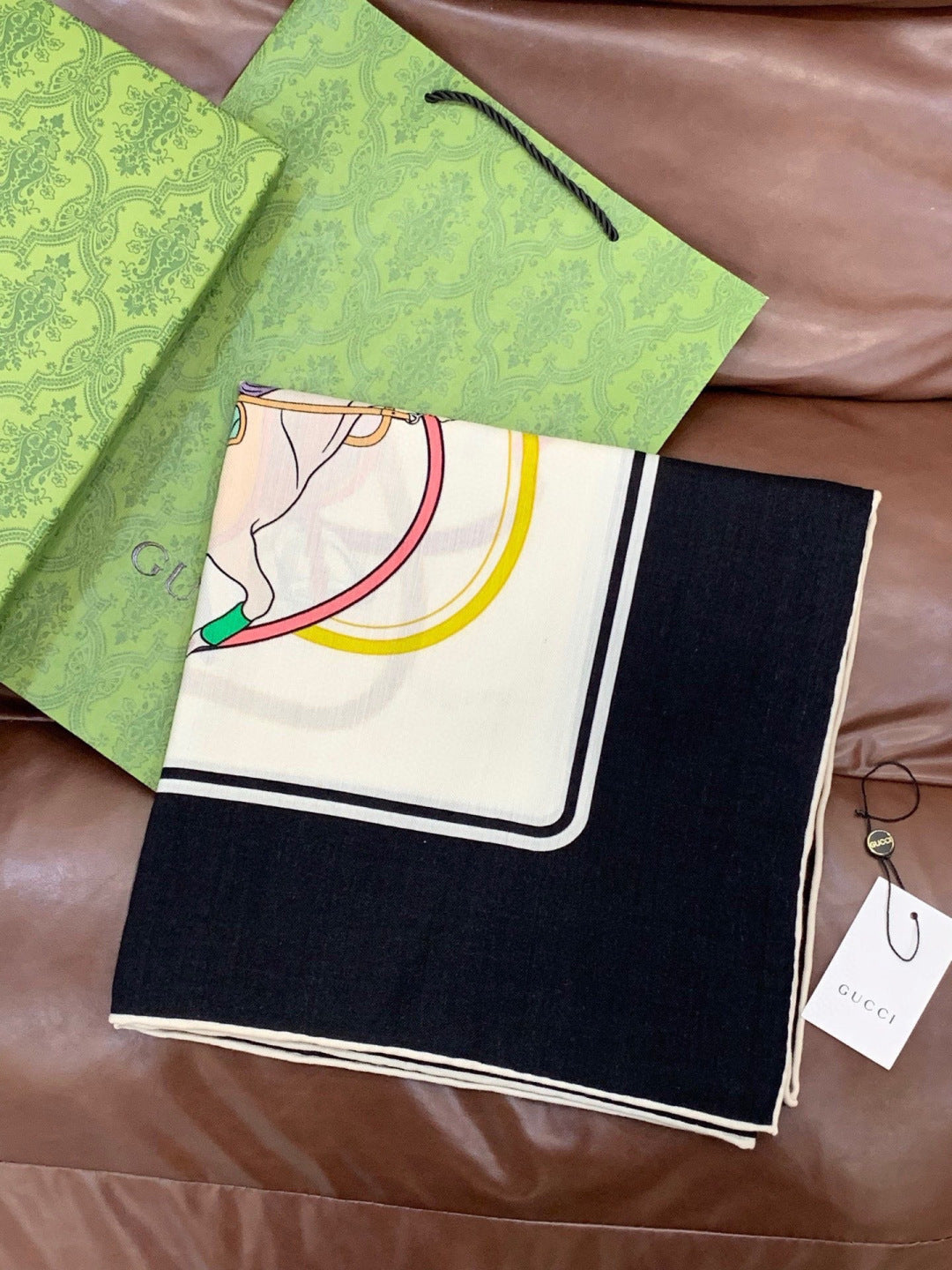 GG Double-sided Scarf Black White  135CM  Cashmere Silk 143721