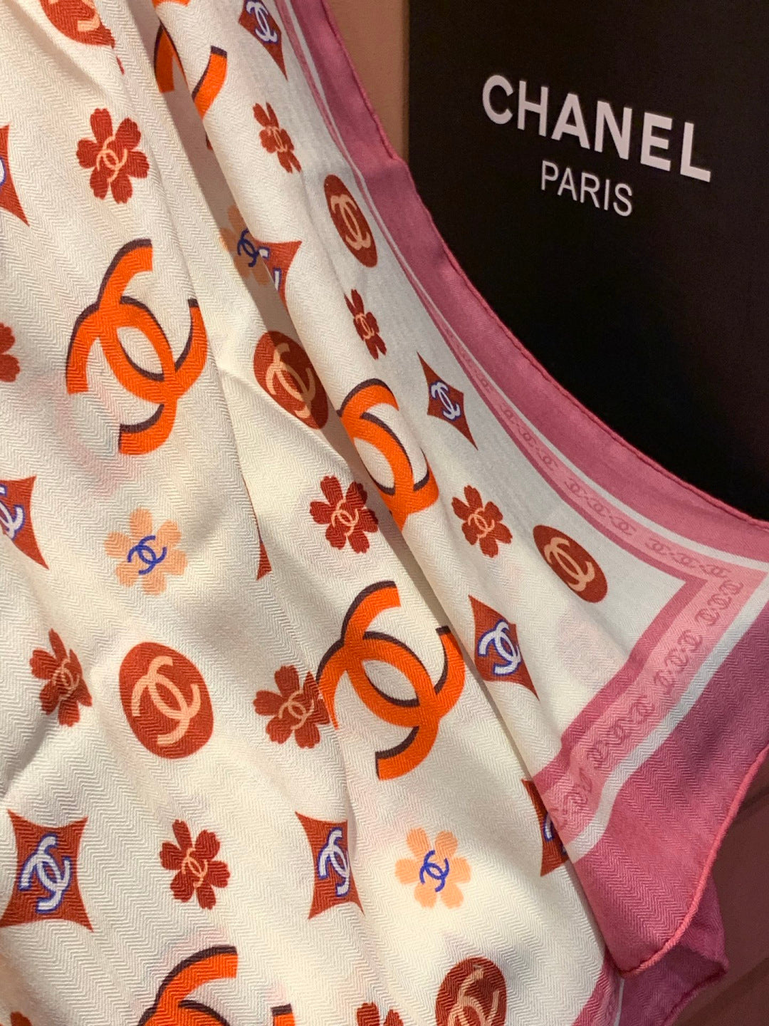 CC Scarf 140cm Pink Monogram Silk Cashmere 143730