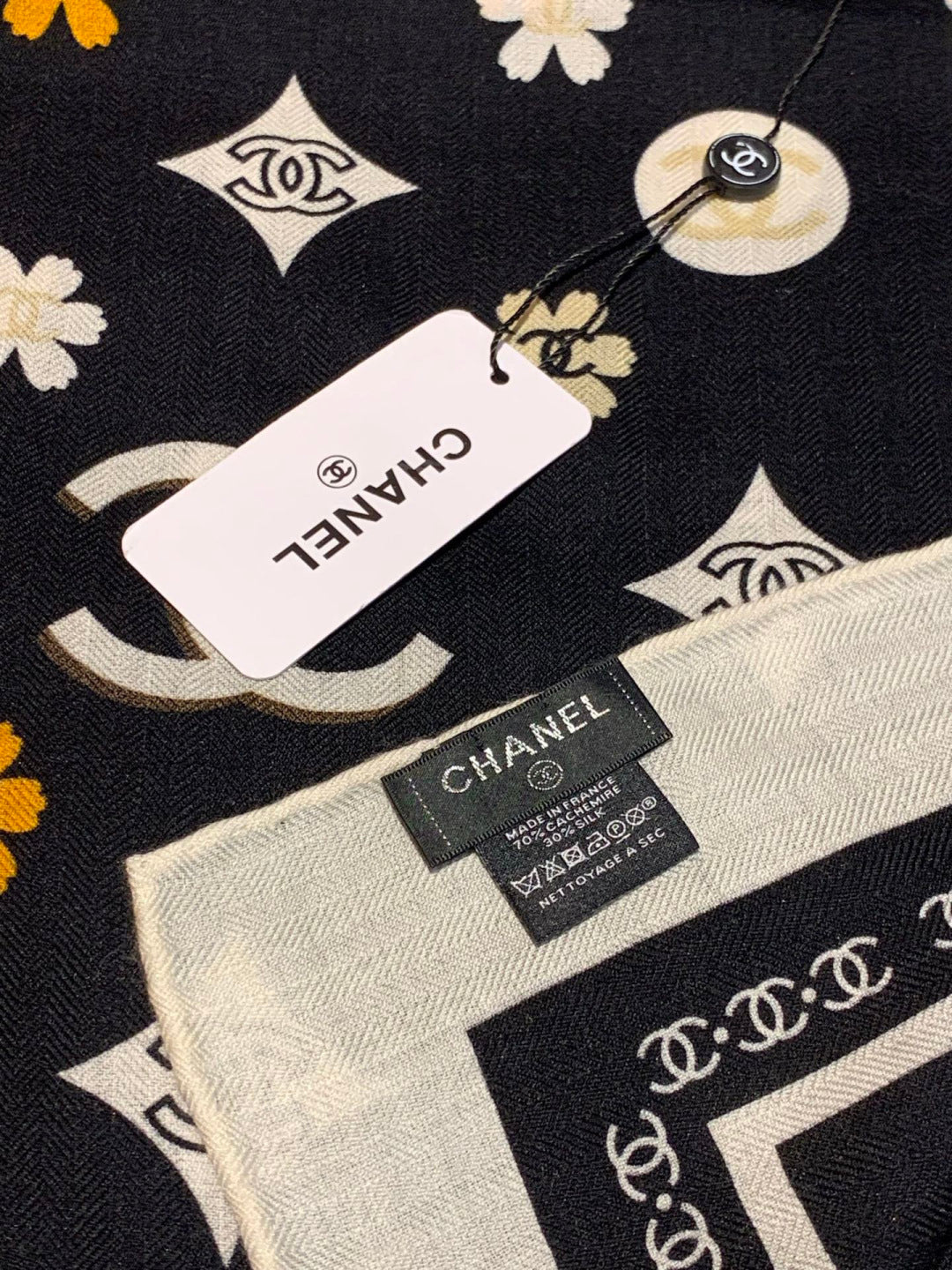 CC Scarf 140cm Black Monogram Silk Cashmere 143733