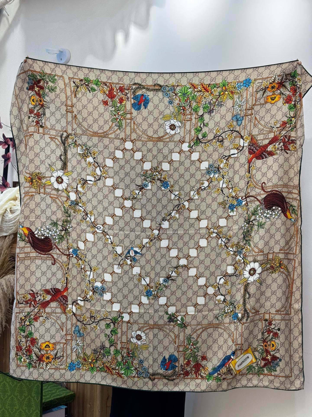GG Printed Silk Twill Carré 140 cm Brown Multicolour Mulberry Silk Twill 153149