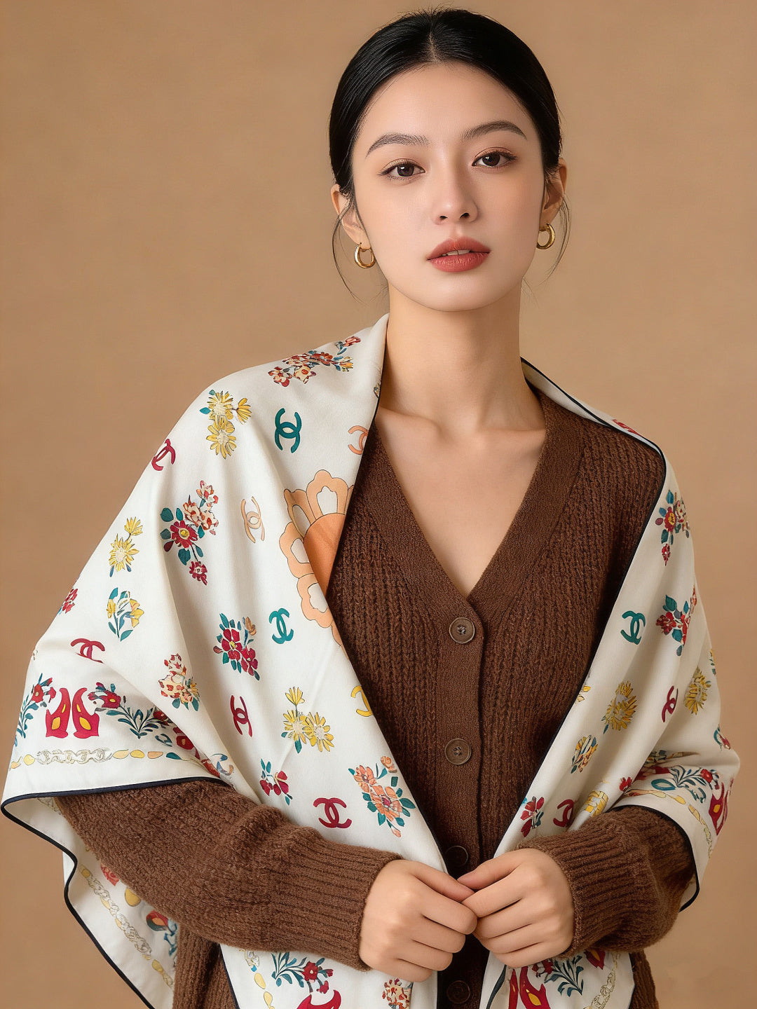 CC Double-Sided Scarf 135cm Ivory  Mulberry Silk Cashmere 153169