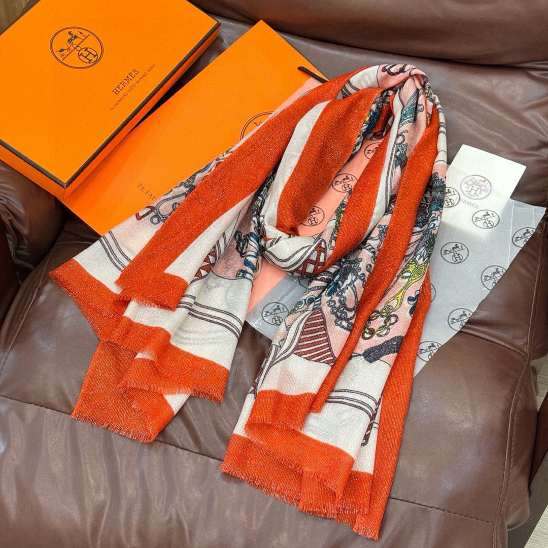 HM 26s Double-sided Scarf 200*100 Rouge Vif White Cashmere 153177