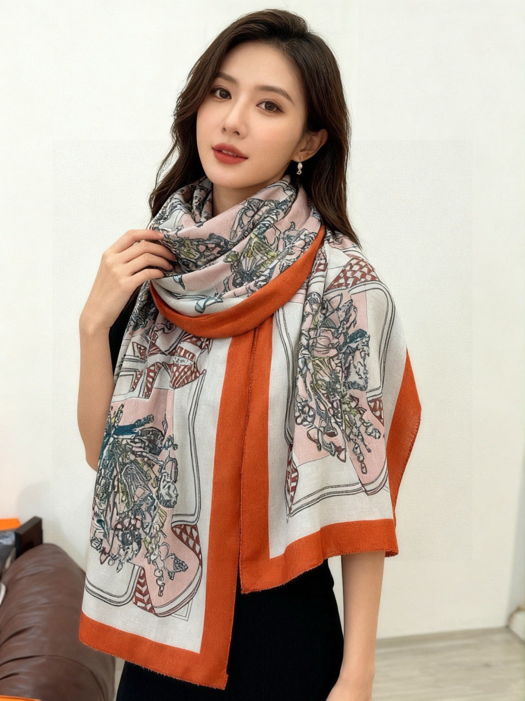 HM 26s Double-sided Scarf 200*100 Rouge Vif White Cashmere 153177