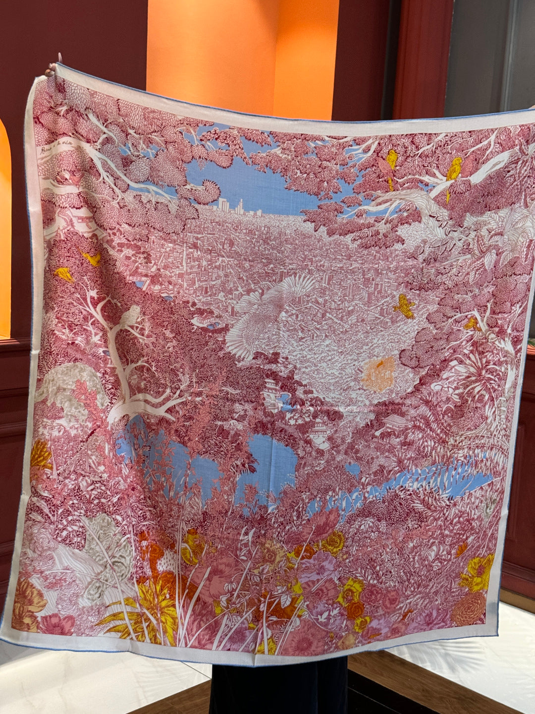 Retour a la Nature Scarf 140cm Hot Pink Colorful Cashmere Silk