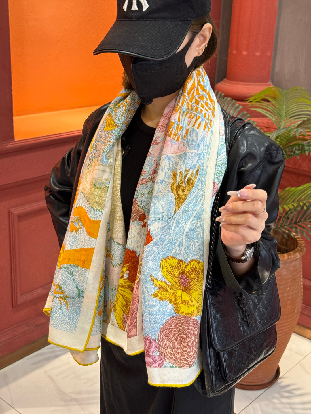Retour a la Nature Scarf 140cm Yellow Colorful Cashmere Silk