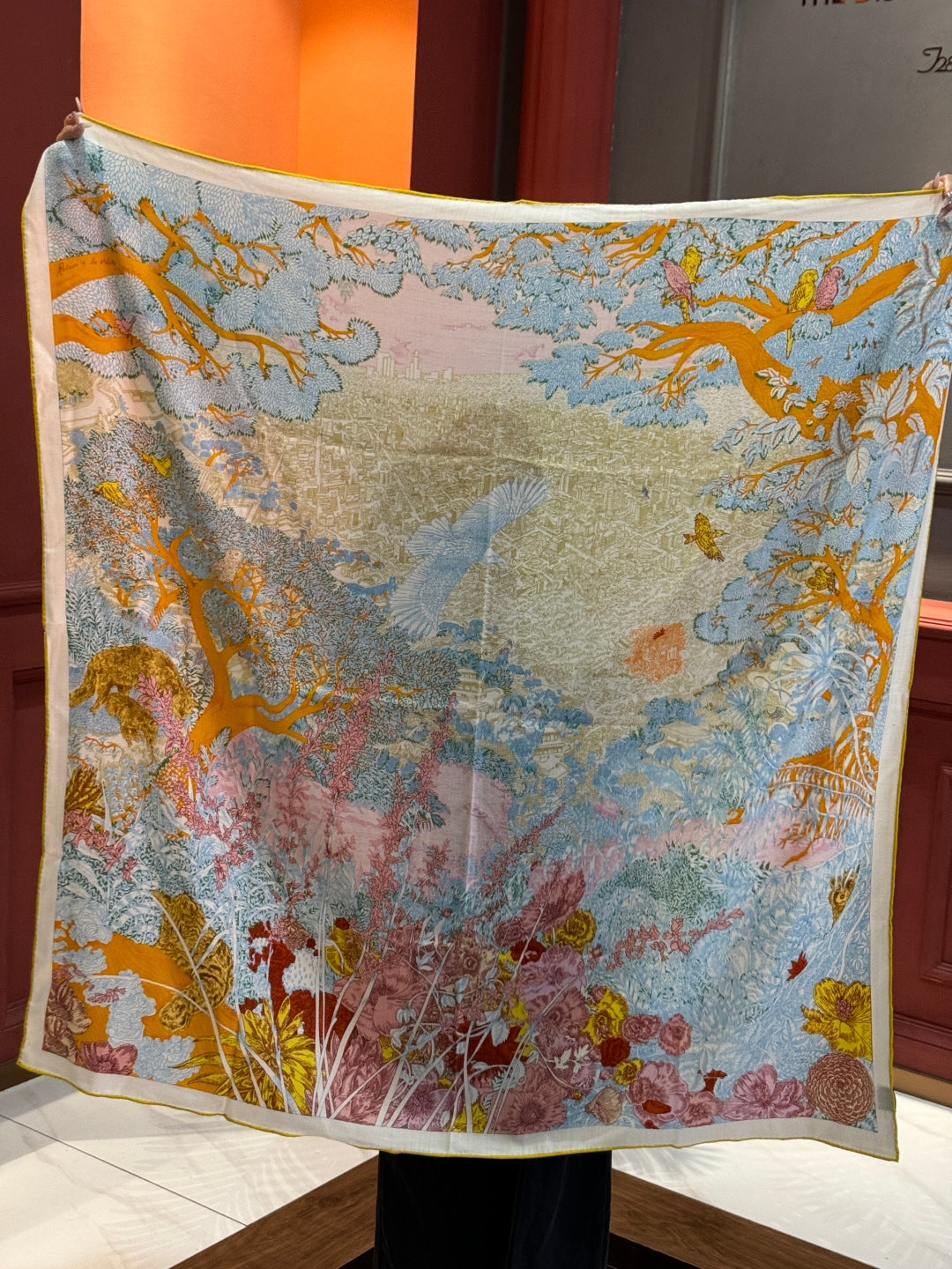 Retour a la Nature Scarf 140cm Yellow Colorful Cashmere Silk