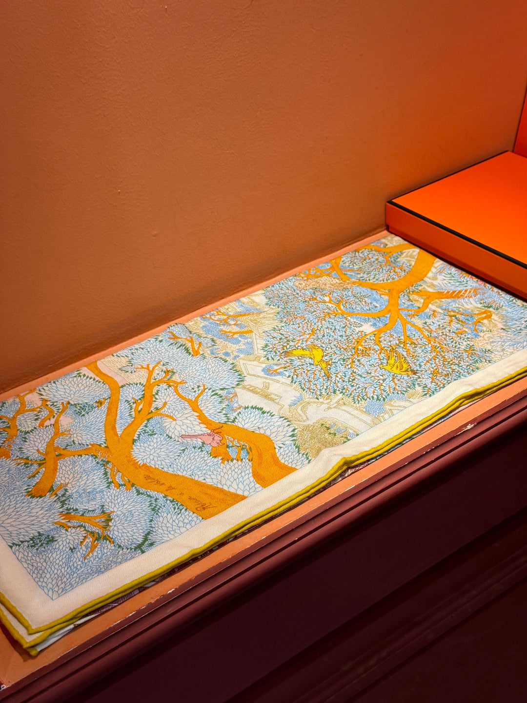 Retour a la Nature Scarf 140cm Yellow Colorful Cashmere Silk