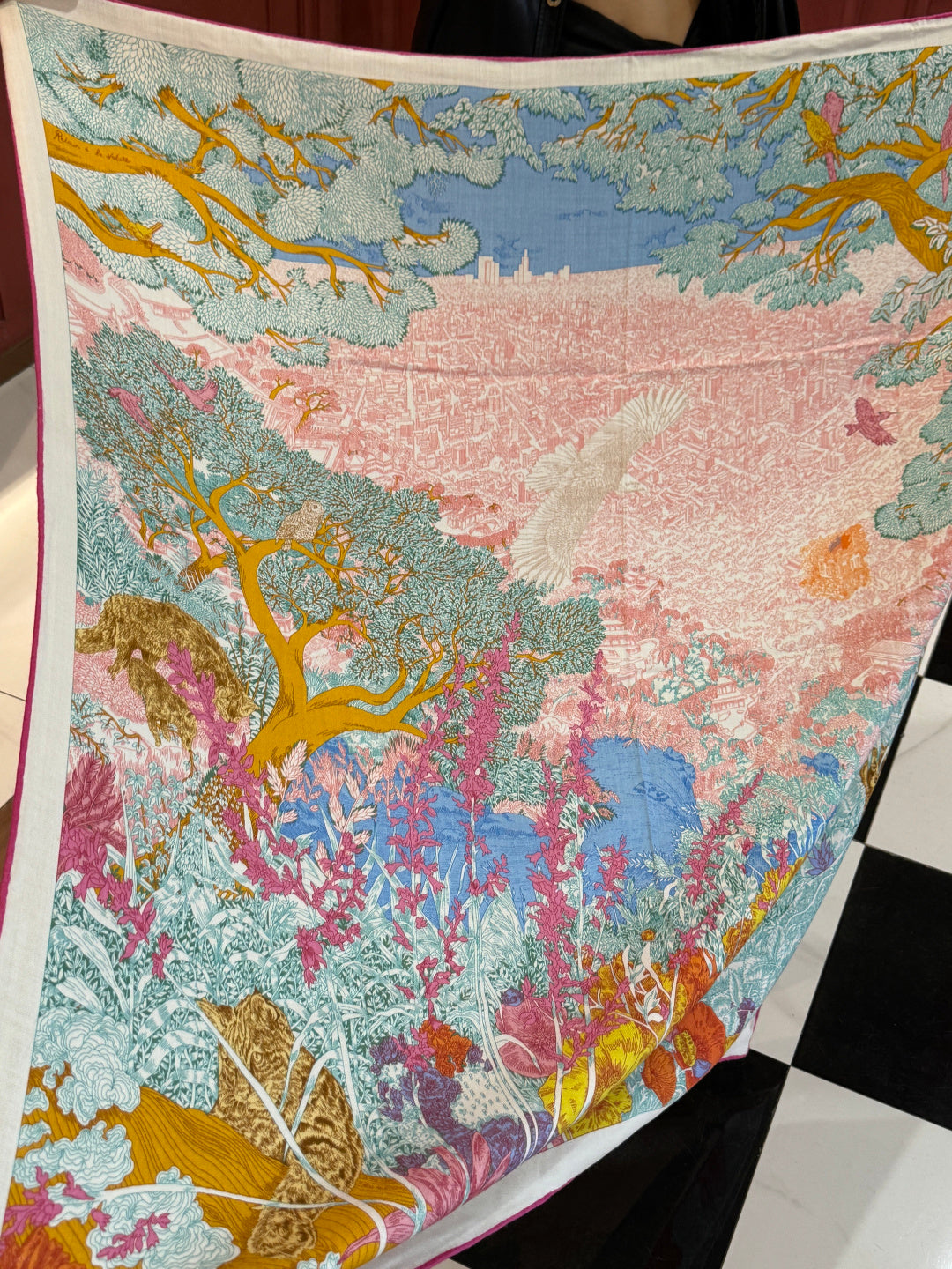 Retour a la Nature Scarf 140cm Pink Colorful Cashmere Silk
