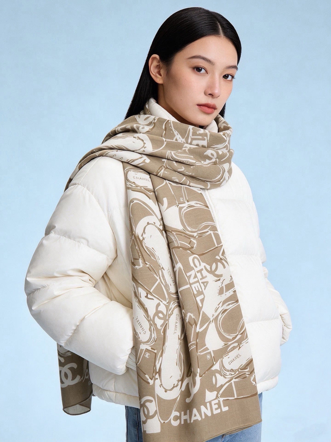 Chanel 26s Scarf 140 In Cashmere Silk 309366