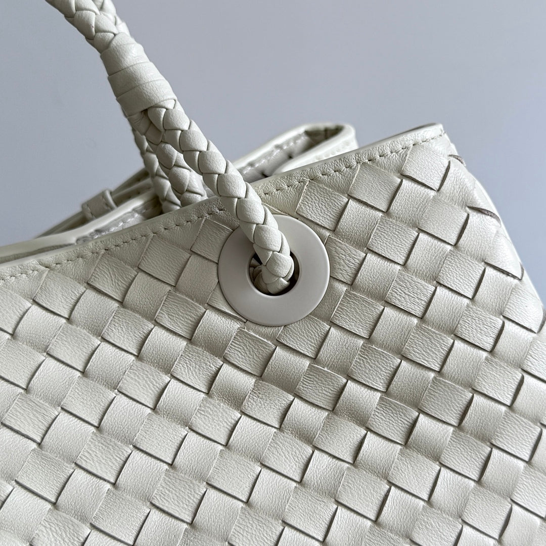 BV Basket Handbag 31cm White Intrecciato Leather
