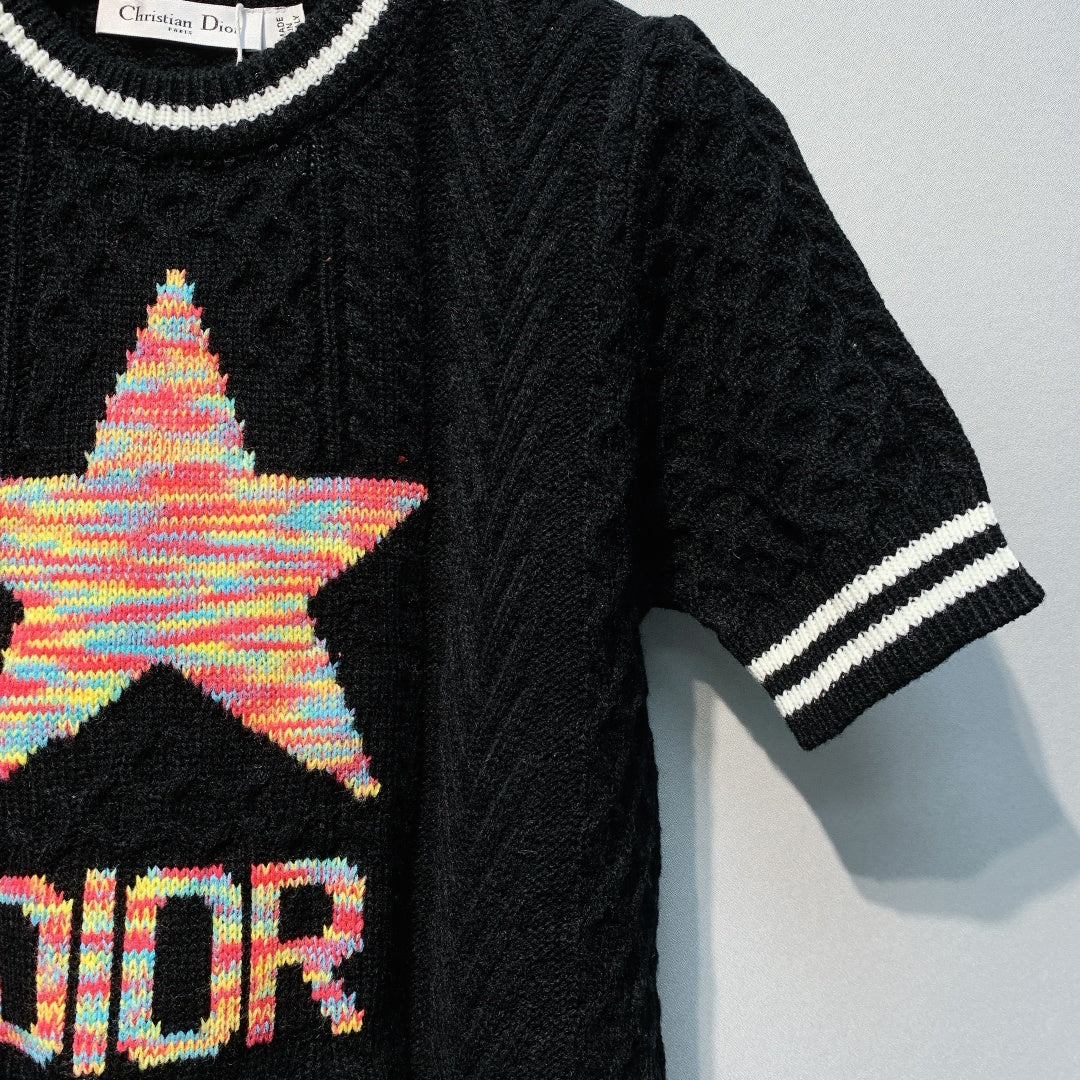 CD Short-Sleeved Sweater Black Wool Knit 342101