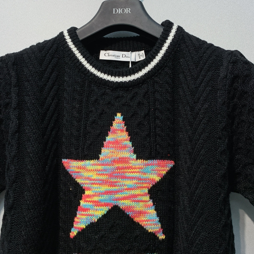 CD Short-Sleeved Sweater Black Wool Knit 342101