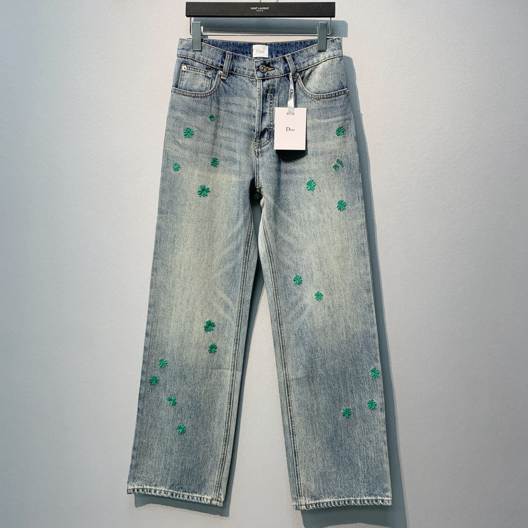 CD Four-Leaf Clover Embroidered Jeans Blue Stonewashed Cotton 350918