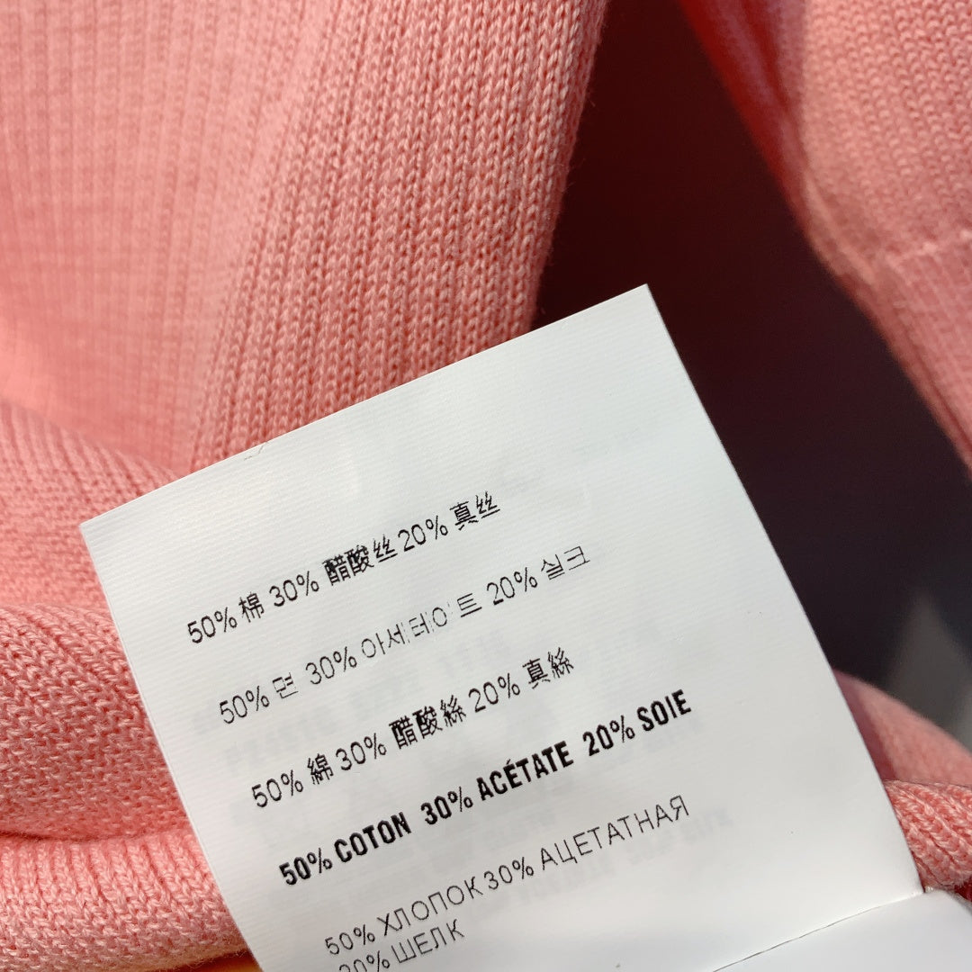 Miu SS26 Knitted Collared Lace Beaded Logo Top Light Coral Cotton Silk 350904