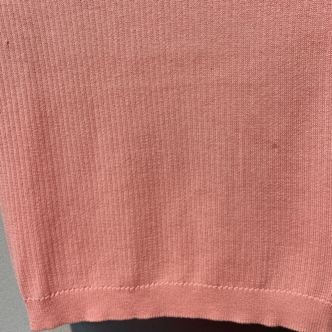 Miu SS26 Knitted Collared Lace Beaded Logo Top Light Coral Cotton Silk 350904