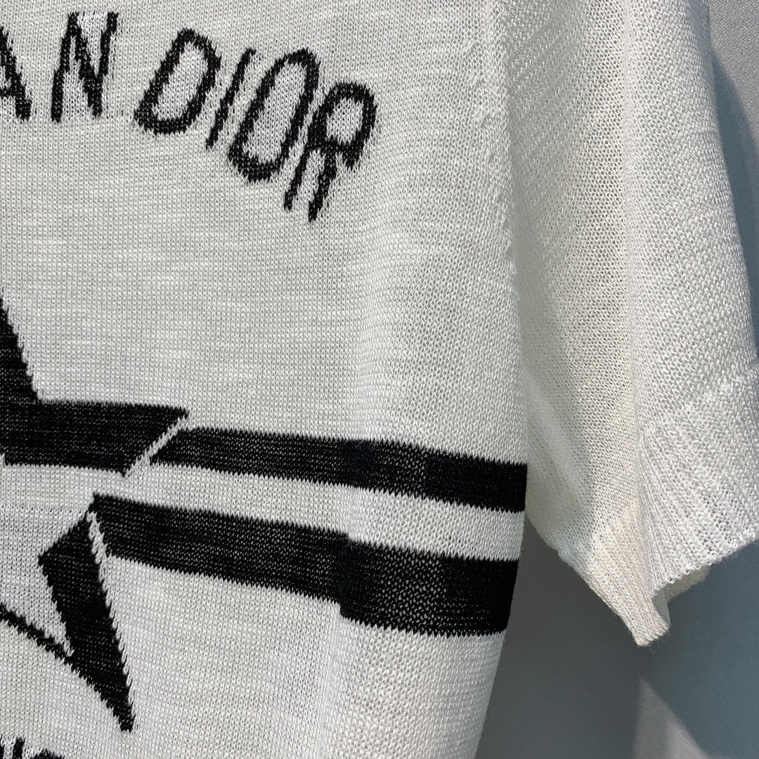 CD SS26 Signature and Star Short-Sleeved Sweater White Wool 350914