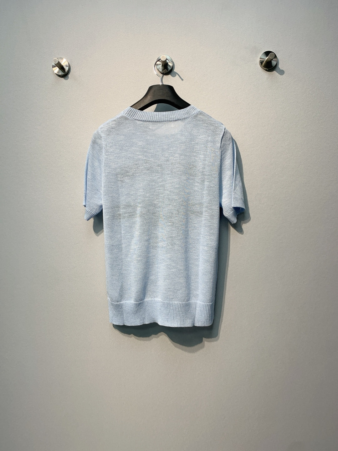 CD SS26 Signature and Star Short-Sleeved Sweater Light Blue Wool 350915