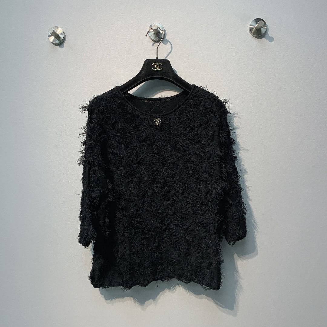 CC SS26  Feather-Trimmed Chiffon Top Black Chiffon 350963