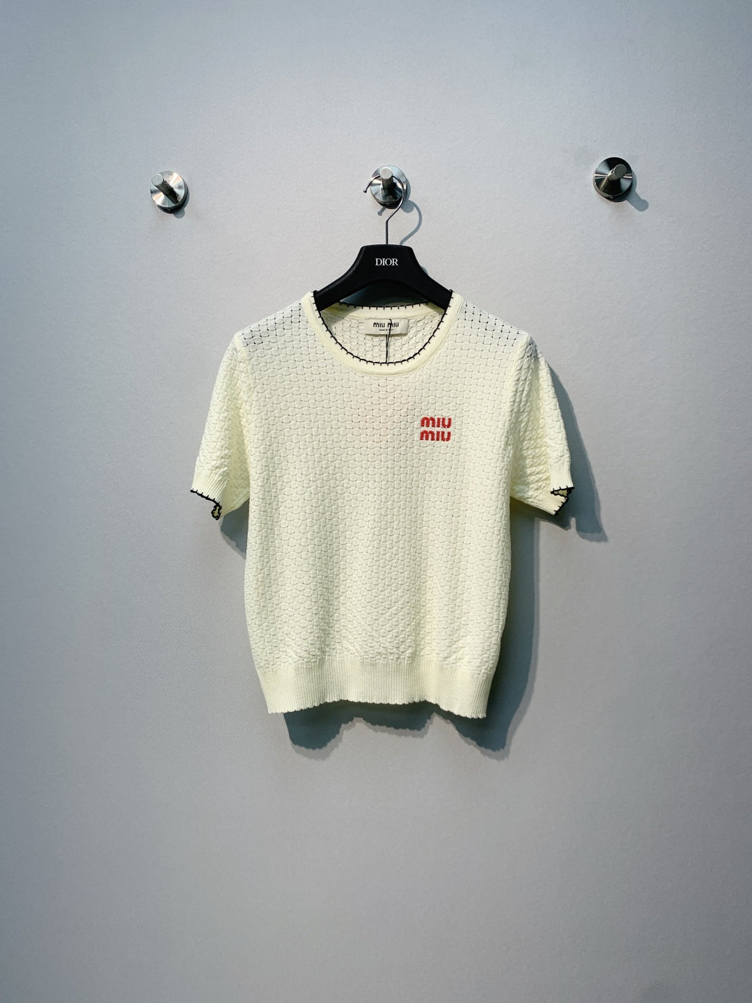 Miu Miu Short-Sleeve Knitwear White Linen Acrylic Lyocell 362609