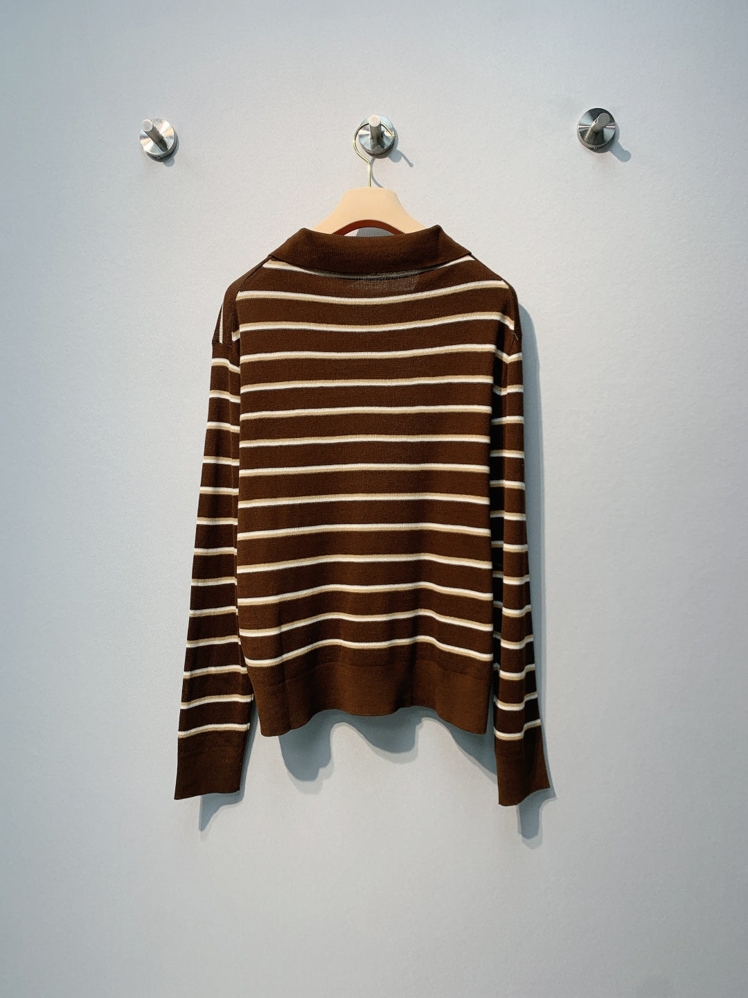 Miu Miu Striped V-Neck T-Shirt Brown Beige Cotton 362614