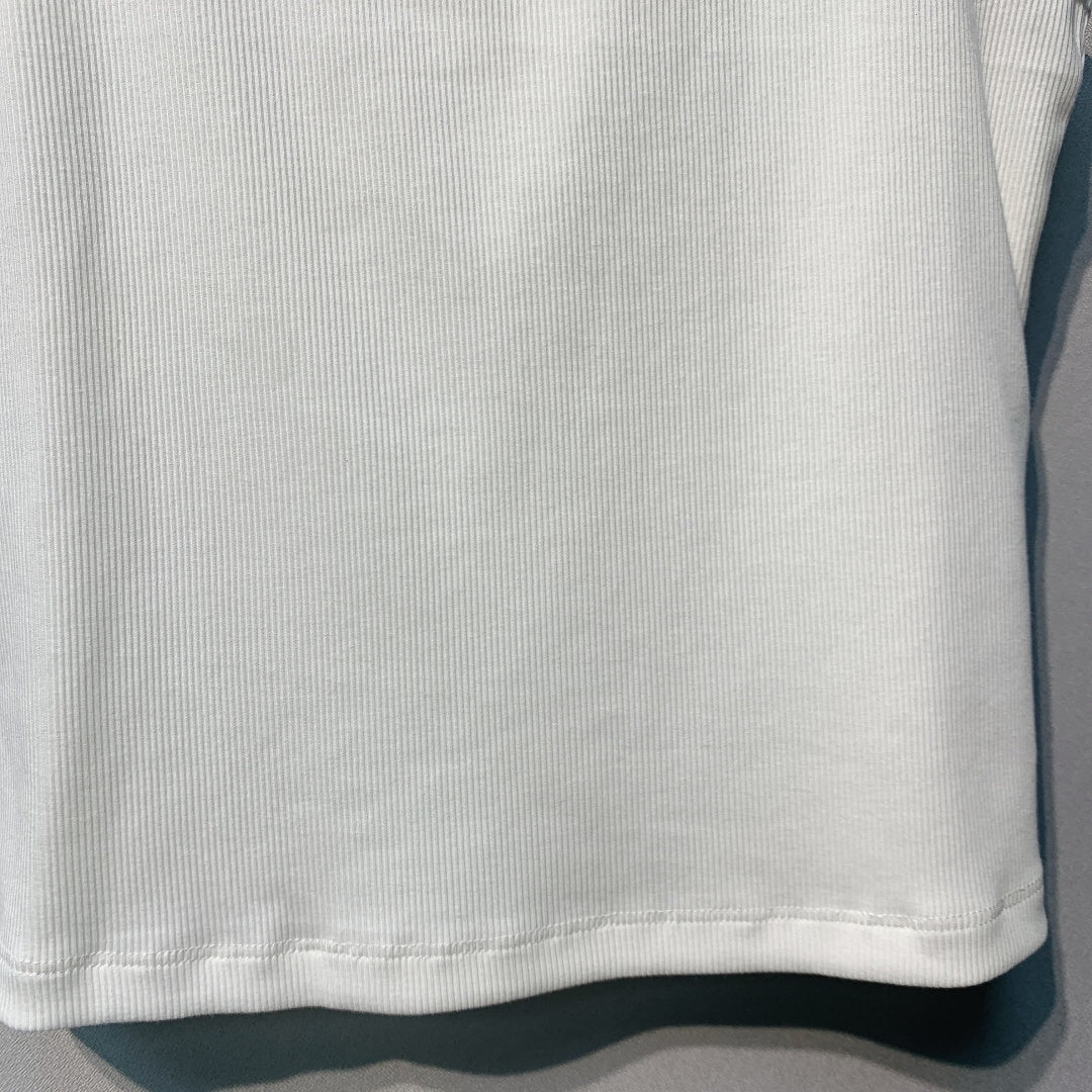 Celine Triomphe Tank Top White Ribbed Cotton 362634