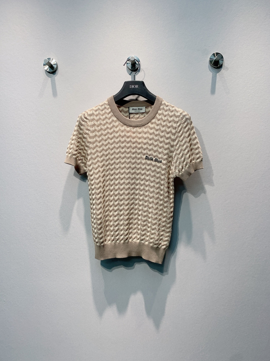 Miu 26s Short-Sleeve T-Shirt Brown White Knit 395917