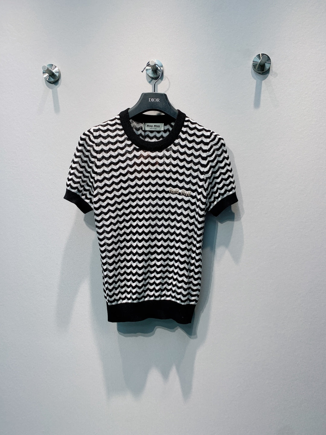 Miu 26s Short-Sleeve T-Shirt Black White Knit 395919