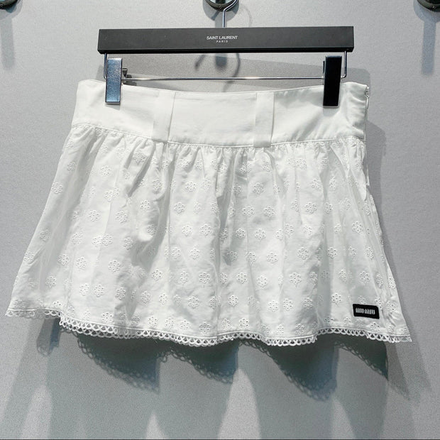 MiuMiu 2026 White Lace Mini Skirt 400393
