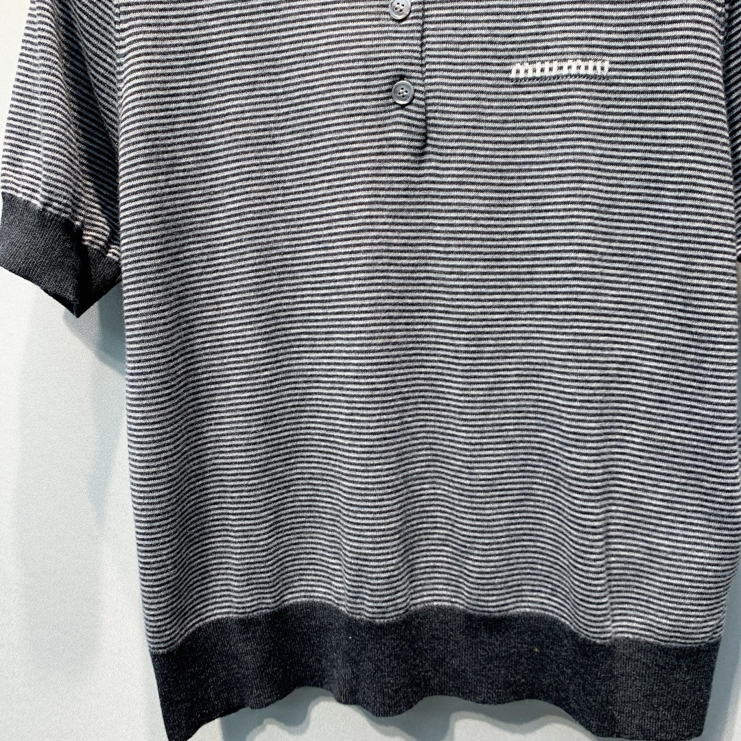 Miu 26s Striped Polo Shirt Wool 406239