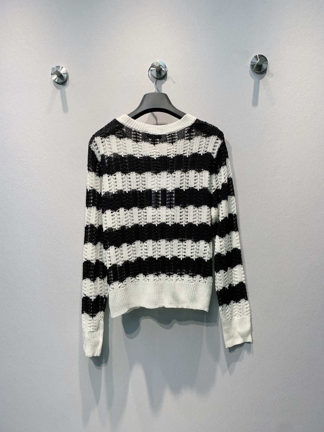 CC 26s Striped Openwork Sweater Black White 406249