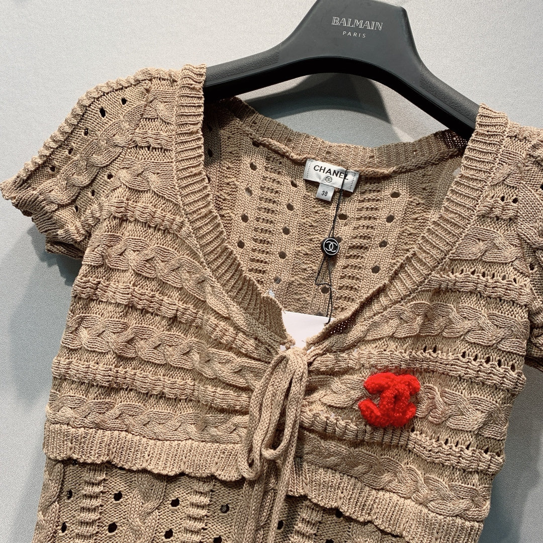 CC 26s Cable Sweater with Ruffles Taupe Knit 406278