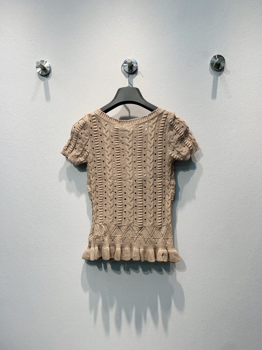 CC 26s Cable Sweater with Ruffles Taupe Knit 406278