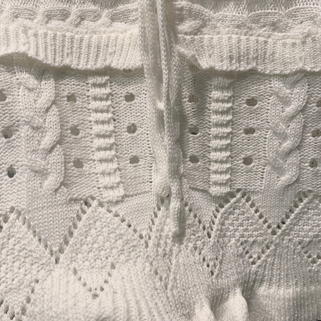 CC 26s Cable Sweater with Ruffles White Knit 406279