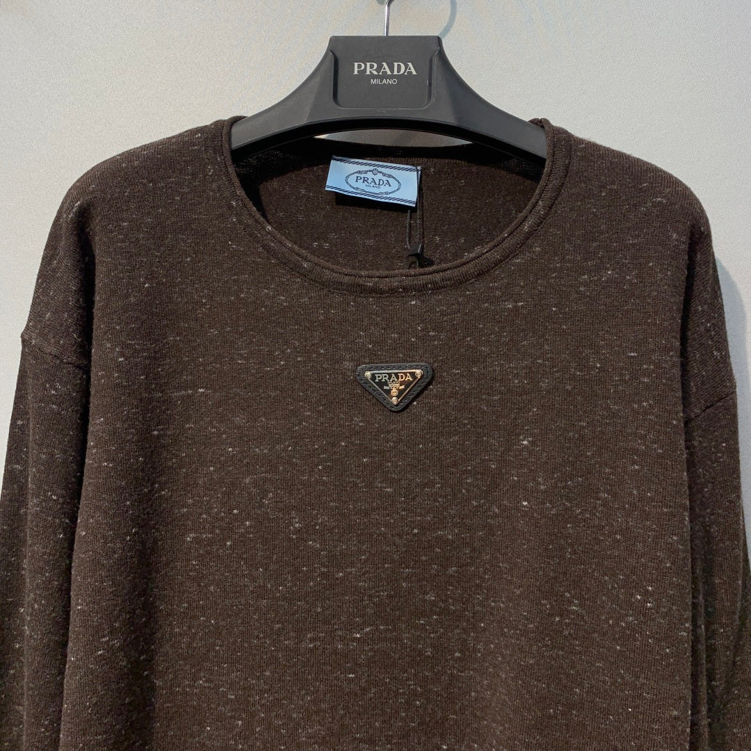 Prada Triangle Logo Knit Sweater Brown Wool 421189