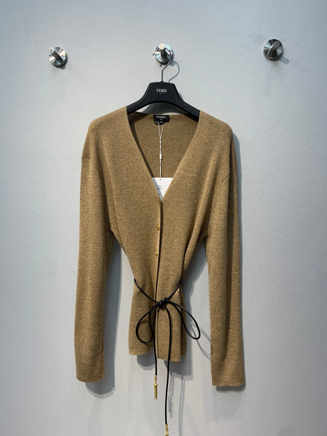 CC 26s Tie-front Knit Cardigan Khaki Wool 421207