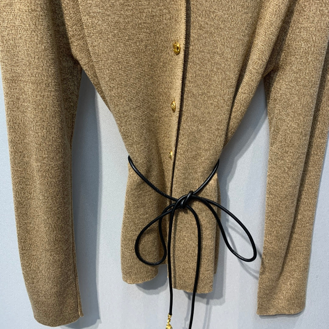 CC 26s Tie-front Knit Cardigan Khaki Wool 421207