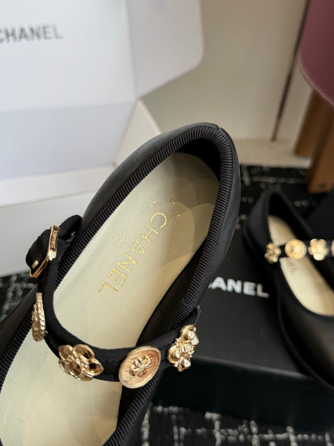 CC 26s Mary Jane Shoes Charm Strap Black Cowhide 965116