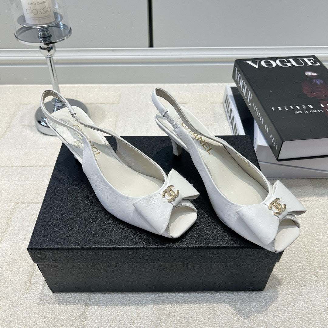 CC 26s Bow Peep-Toe Slingback White Sheepskin 964580