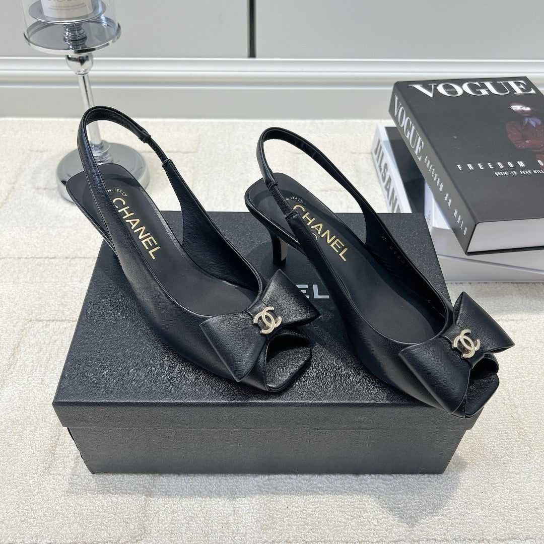 CC 26s Bow Peep-Toe Slingback Black Sheepskin 964581