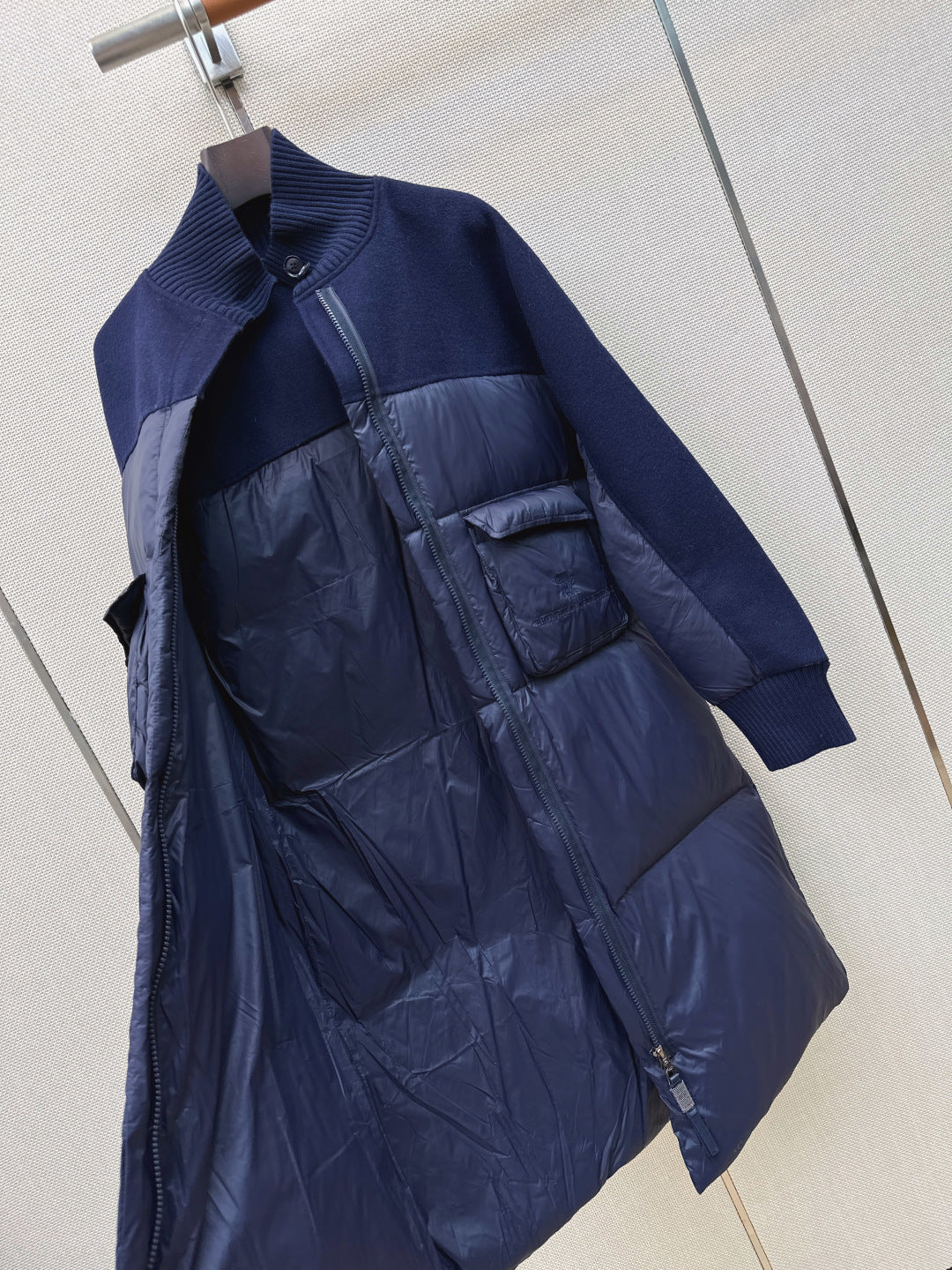 BC 26s Long Puffer Jacket Blue Down Recycled Nylon Fabric 419326