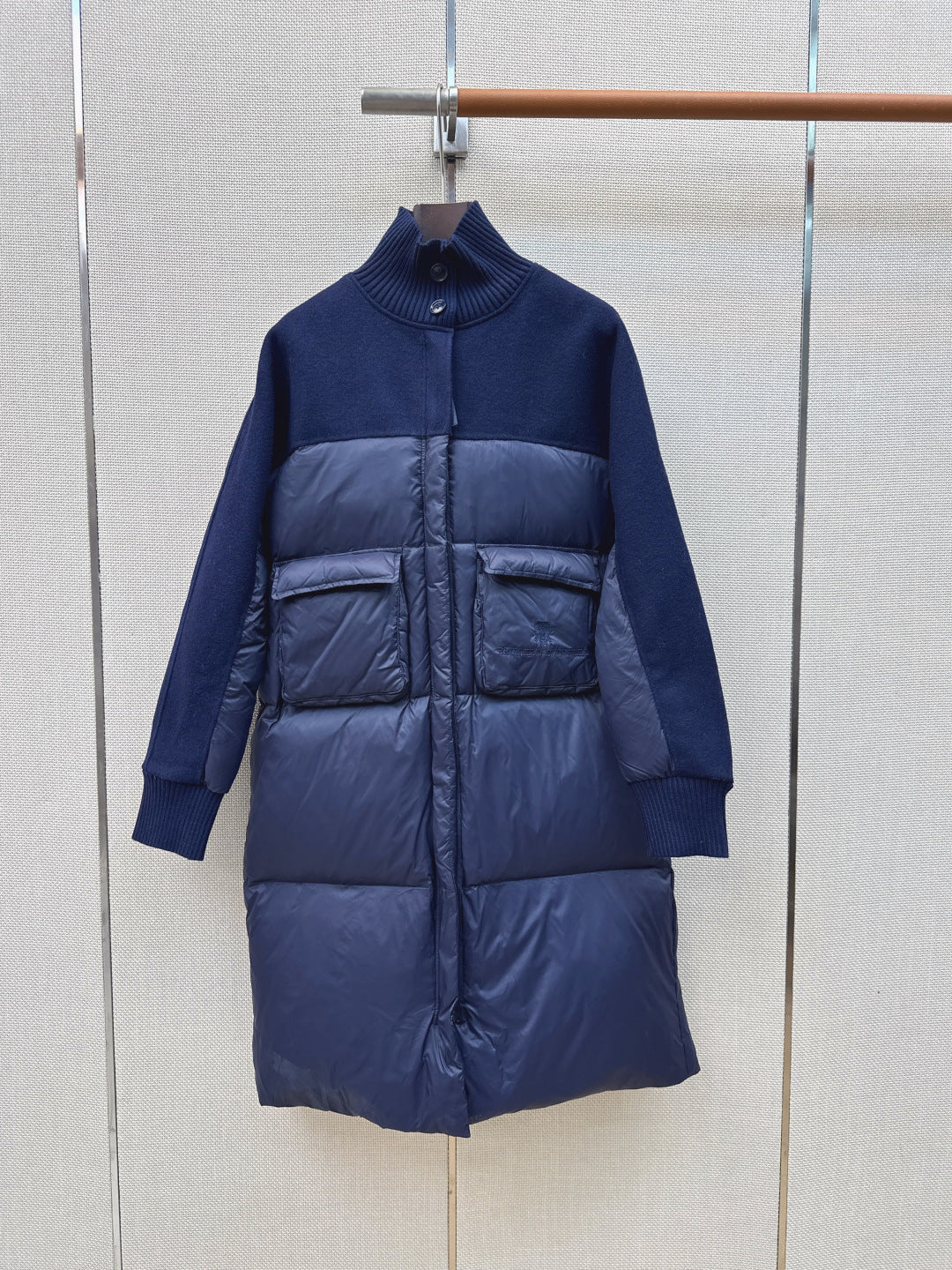 BC 26s Long Puffer Jacket Blue Down Recycled Nylon Fabric 419326