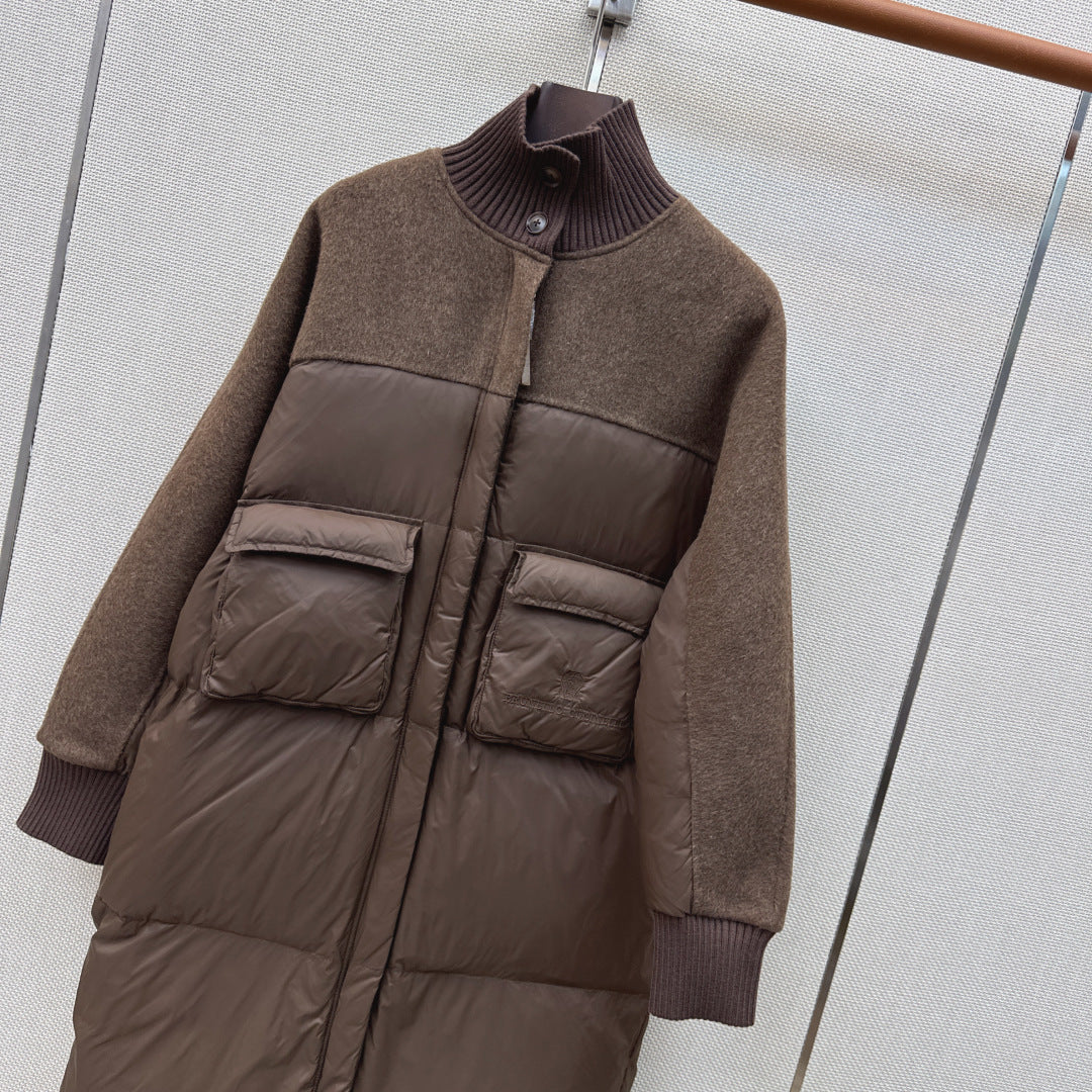 BC 26s Long Puffer Jacket Brown Down Recycled Nylon Fabric 419327