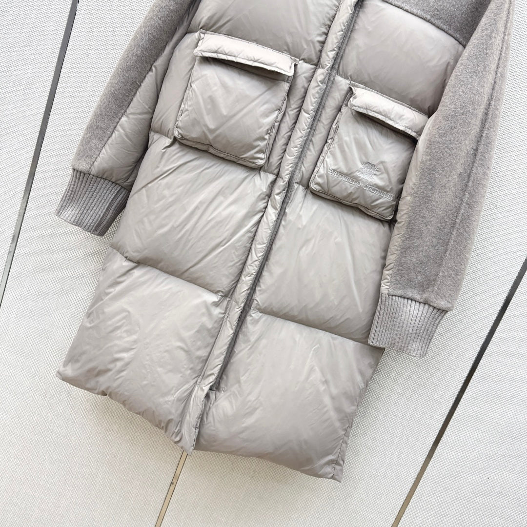BC 26s Long Puffer Jacket Light Taupe Down Recycled Nylon Fabric 419328